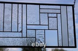 Geometric one of a kind clear stained glass Panel 30 5/8 x 10 7/16