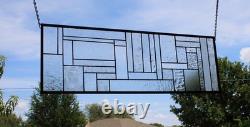 Geometric one of a kind clear stained glass Panel 30 5/8 x 10 7/16