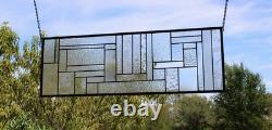 Geometric one of a kind clear stained glass Panel 30 5/8 x 10 7/16 Geometric one of a kind clear stained glass Panel 30 5/8 x 10 7/16