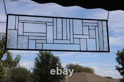 Geometric one of a kind clear stained glass Panel 30 5/8 x 10 7/16