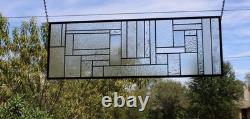 Geometric one of a kind clear stained glass Panel 30 5/8 x 10 7/16