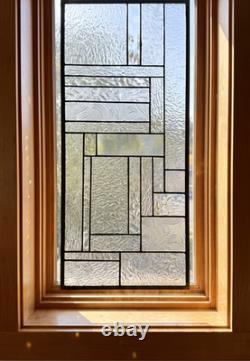 Geometric one of a kind clear stained glass Panel 30 5/8 x 10 7/16