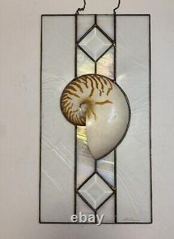 Geometrical Stained Glass Window Nautilus Sea Shell Sun Catcher Panel Will Hamm