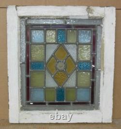 Geometrical Victorian English Leaded Stained Glass Window 16.25 X 18.25