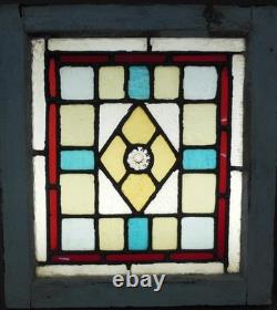 Geometrical Victorian English Leaded Stained Glass Window 16.25 X 18.25