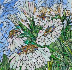 Glass Mosaic Mural Panel Shasta Daisies