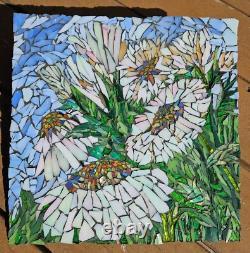Glass Mosaic Mural Panel Shasta Daisies