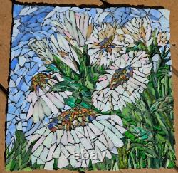 Glass Mosaic Mural Panel Shasta Daisies