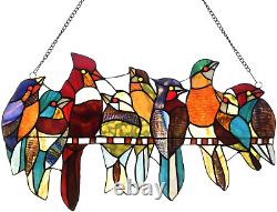 Glass Panel, Handcrafted 8 Birds on a Wire Stained Glass