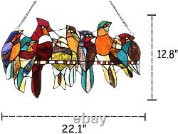 Glass Panel, Handcrafted 8 Birds on a Wire Stained Glass