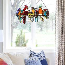 Glass Panel, Handcrafted 8 Birds on a Wire Stained Glass