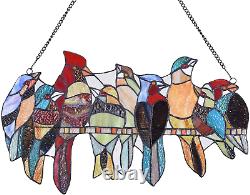 Glass Panel, Handcrafted 8 Birds on a Wire Stained Glass