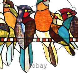 Glass Panel, Handcrafted 8 Birds on a Wire Stained Glass