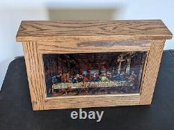 Glassmasters Light Up Oak Encased Stained Glass Window Panel Last Supper DaVinci