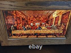 Glassmasters Light Up Oak Encased Stained Glass Window Panel Last Supper DaVinci