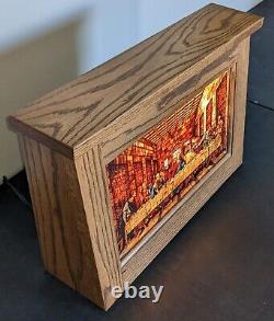 Glassmasters Light Up Oak Encased Stained Glass Window Panel Last Supper DaVinci