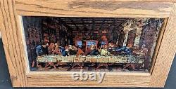 Glassmasters Light Up Oak Encased Stained Glass Window Panel Last Supper DaVinci