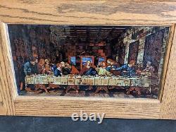 Glassmasters Light Up Oak Encased Stained Glass Window Panel Last Supper DaVinci