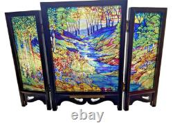 Glassmasters Louis C. Tiffany The Fawn Stained Glass Triptych Panel Screens