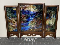 Glassmasters Louis C. Tiffany The Fawn Stained Glass Triptych Panel Screens