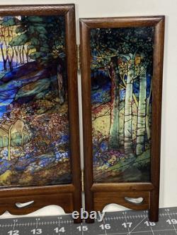 Glassmasters Louis C. Tiffany The Fawn Stained Glass Triptych Panel Screens
