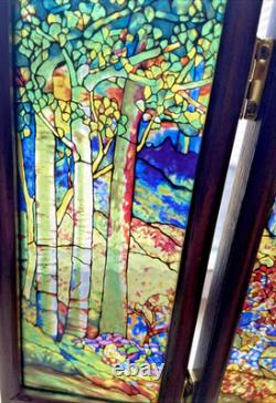 Glassmasters Louis C. Tiffany The Fawn Stained Glass Triptych Panel Screens