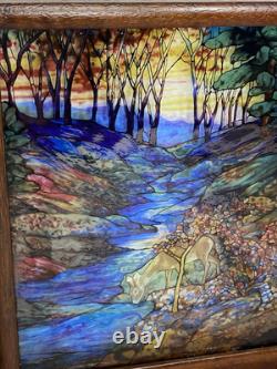 Glassmasters Louis C. Tiffany The Fawn Stained Glass Triptych Panel Screens