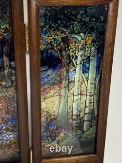 Glassmasters Louis C. Tiffany The Fawn Stained Glass Triptych Panel Screens