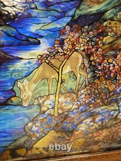 Glassmasters Louis C. Tiffany The Fawn Stained Glass Triptych Panel Screens