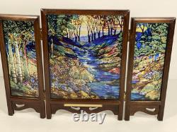 Glassmasters Louis C. Tiffany The Fawn Stained Glass Triptych Panel Screens