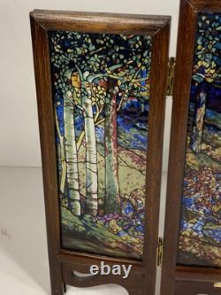 Glassmasters Louis C. Tiffany The Fawn Stained Glass Triptych Panel Screens