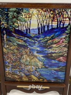 Glassmasters Louis C. Tiffany The Fawn Stained Glass Triptych Panel Screens