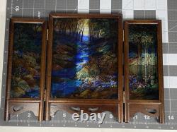 Glassmasters Louis C. Tiffany The Fawn Stained Glass Triptych Panel Screens