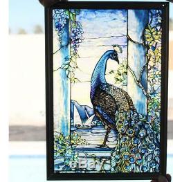 Glassmasters Tiffany Stained Glass Suncatcher/Window Panel Peacock 14x9.5 1990