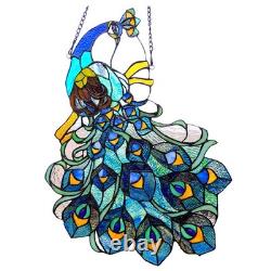 Glory Tiffany Peacock 17x25 Stained Glass Window Panel, Multi-Color
