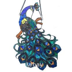 Glory Tiffany Peacock 17x25 Stained Glass Window Panel, Multi-Color