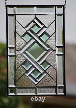 Go Green´`-Stained Beveled Glass Window Panel, 22.5x16.5 Ready to Hang