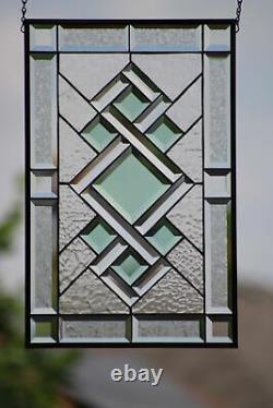 Go Green´`-Stained Beveled Glass Window Panel, 22.5x16.5 Ready to Hang