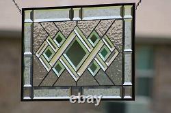 Go Green´`-Stained Beveled Glass Window Panel, 22.5x16.5 Ready to Hang