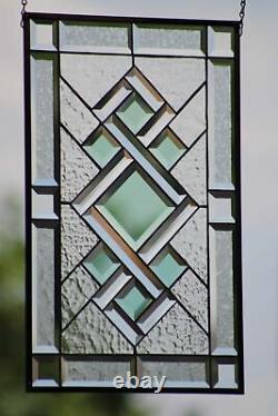 Go Green´`-Stained Beveled Glass Window Panel, 22.5x16.5 Ready to Hang