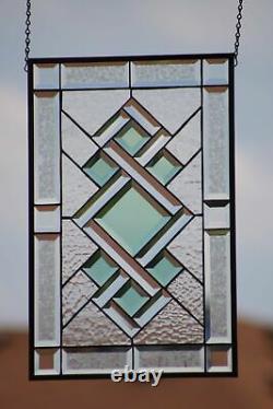 Go Green´`-Stained Beveled Glass Window Panel, 22.5x16.5 Ready to Hang