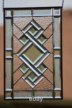Go Green´`-Stained Beveled Glass Window Panel, 22.5x16.5 Ready to Hang