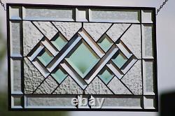 Go Green´`-Stained Beveled Glass Window Panel, 22.5x16.5 Ready to Hang