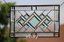 Go Green´`-Stained Beveled Glass Window Panel, 22.5x16.5 Ready to Hang