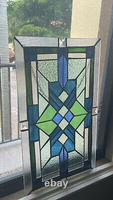 Gorgeous Beveled / Architectural Stained Glass Window Panel 18.5 X 11 Inches