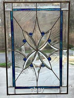 Gorgeous Mixed Blue/Aqua Stained Glass Window Panel/Transom