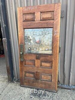 Gorgeous c1880 quartersawn oak stain Glass panel door 76 x 37 x 1.75