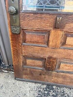 Gorgeous c1880 quartersawn oak stain Glass panel door 76 x 37 x 1.75