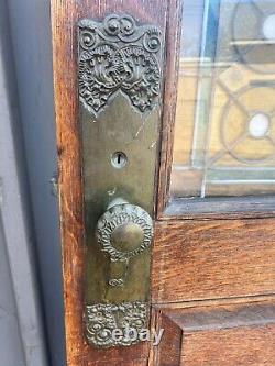 Gorgeous c1880 quartersawn oak stain Glass panel door 76 x 37 x 1.75