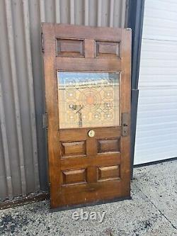 Gorgeous c1880 quartersawn oak stain Glass panel door 76 x 37 x 1.75